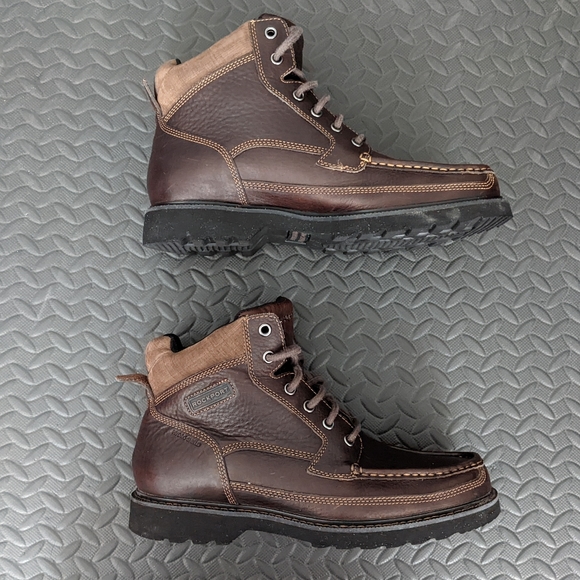 sz:8W Rockport Men's Leather Boots, Wide, Waterproof Brown Moc-toe Chukka - Picture 3 of 15